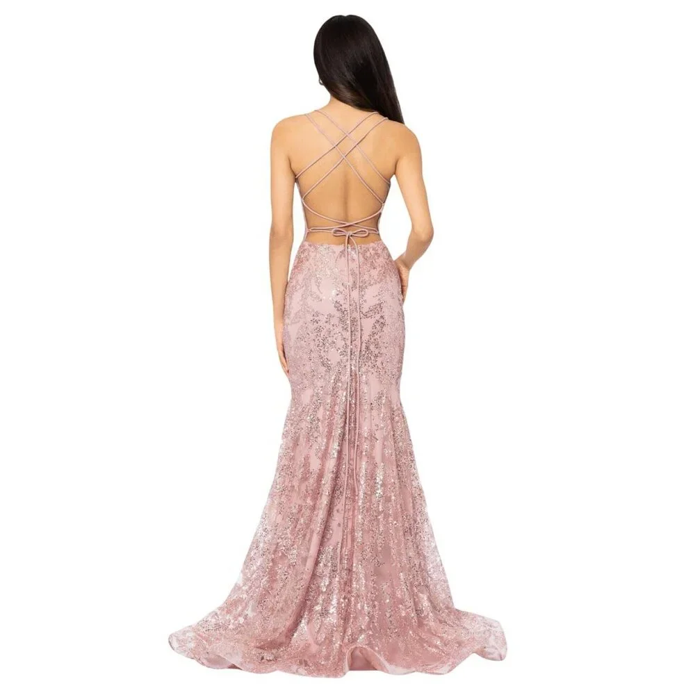 Blondie Nites Juniors Sequined Corset-Bodice Gown Dress 3960BN Rose Pink 7 - Picture 7 of 8